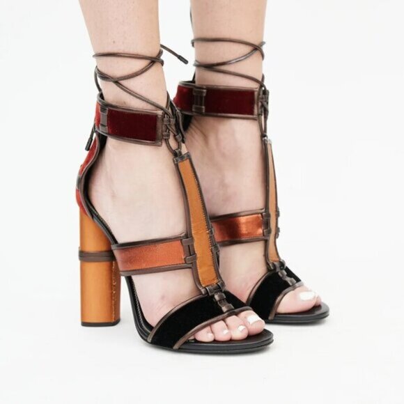 Tom Ford Rare Vintage Leather Suede Patchwork Ankle Strap Sandals Size 37 - Picture 2 of 11